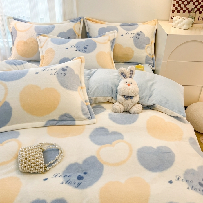 91家纺网 家纺一手货源 找家纺 川悦生活 【提供买家秀】2025新款高克重牛奶绒四件套-系列二 浪漫国度-蓝