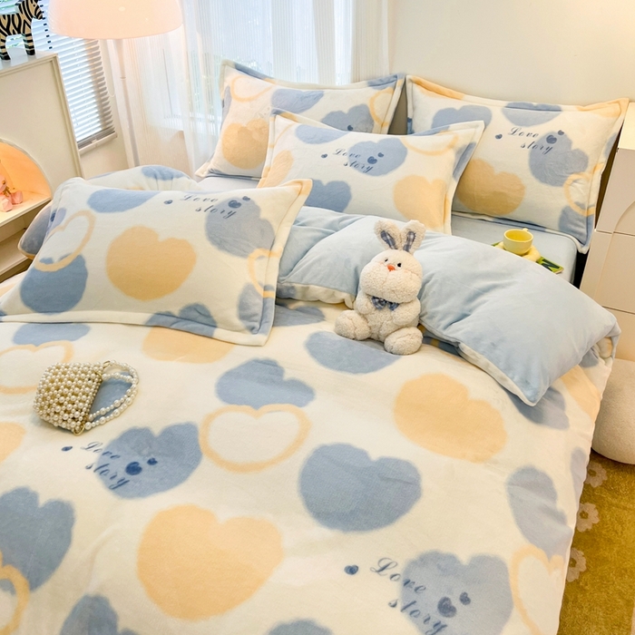 91家纺网 家纺一手货源 找家纺 川悦生活 【提供买家秀】2025新款高克重牛奶绒四件套-系列二 浪漫国度-蓝