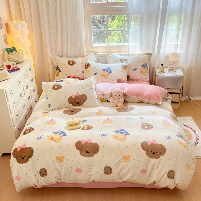 91家纺网 家纺一手货源 找家纺 川悦生活 2025新款高克重牛奶绒四件套-系列二 奶油噗妮-粉