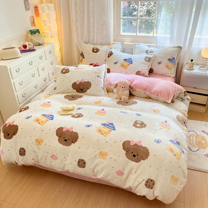 91家纺网 家纺一手货源 找家纺 川悦生活 2025新款高克重牛奶绒四件套-系列二 奶油噗妮-粉