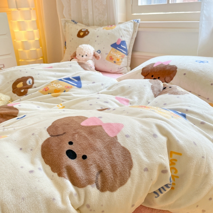 91家纺网 家纺一手货源 找家纺 川悦生活 2025新款高克重牛奶绒四件套-系列二 奶油噗妮-粉