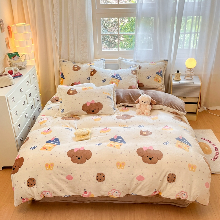 91家纺网 家纺一手货源 找家纺 川悦生活 2025新款高克重牛奶绒四件套-系列二 奶油噗妮-咖