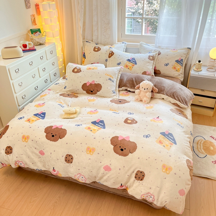 91家纺网 家纺一手货源 找家纺 川悦生活 2025新款高克重牛奶绒四件套-系列二 奶油噗妮-咖