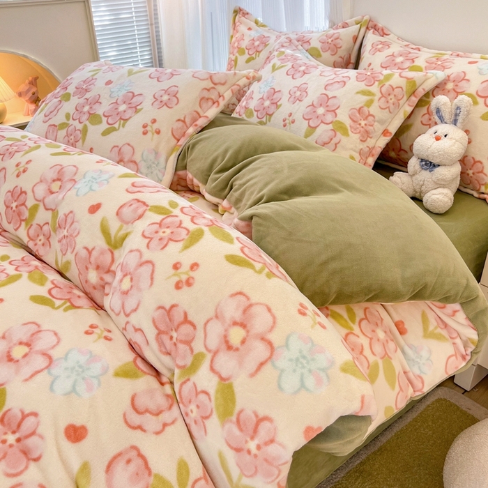 91家纺网 家纺一手货源 找家纺 川悦生活 2025新款高克重牛奶绒四件套-系列二 暖安花