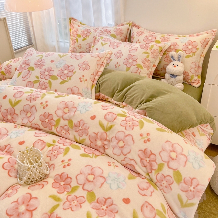 91家纺网 家纺一手货源 找家纺 川悦生活 2025新款高克重牛奶绒四件套-系列二 暖安花