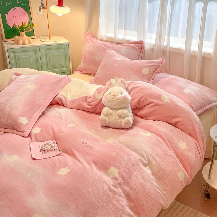 91家纺网 家纺一手货源 找家纺 川悦生活 2025新款高克重牛奶绒四件套-系列二 暖星星-奶黄