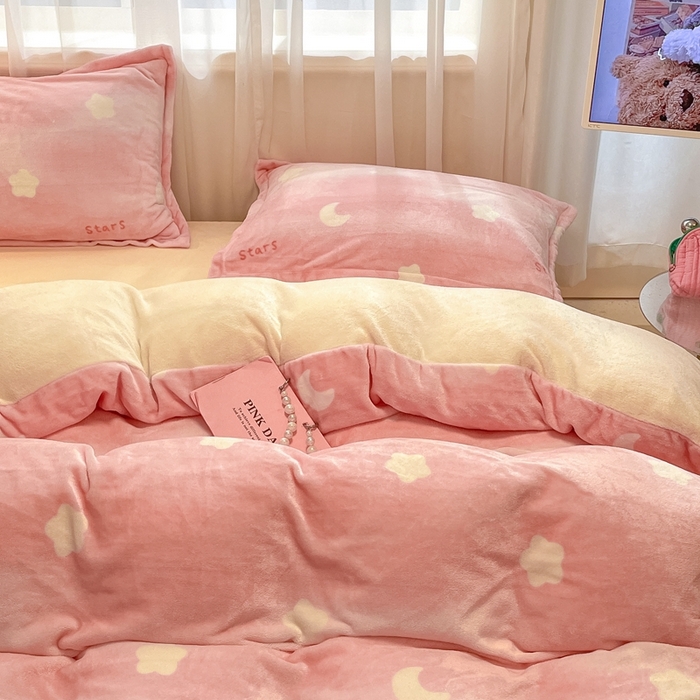 91家纺网 家纺一手货源 找家纺 川悦生活 2025新款高克重牛奶绒四件套-系列二 暖星星-奶黄