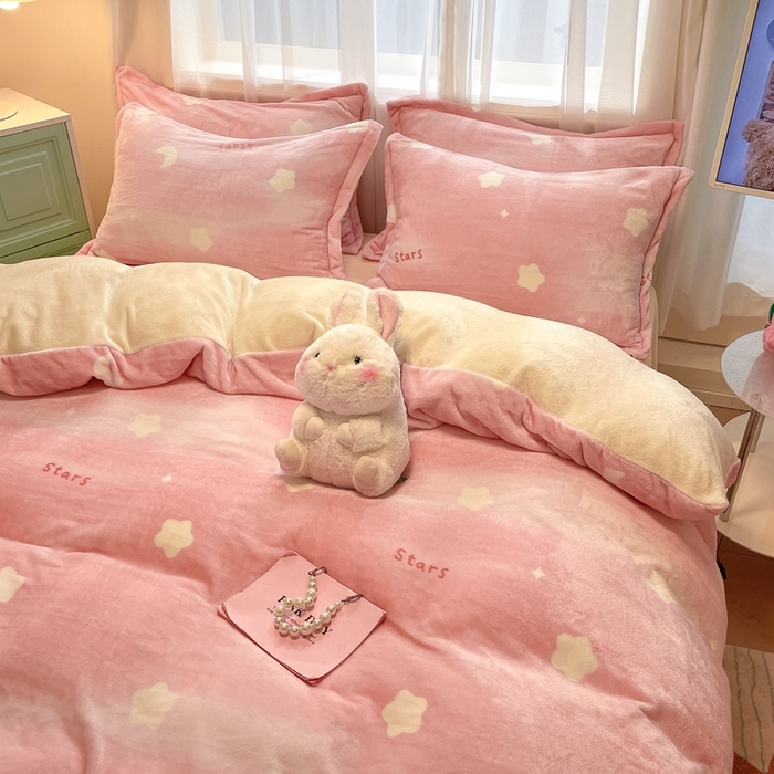 91家纺网 家纺一手货源 找家纺 川悦生活 2025新款高克重牛奶绒四件套-系列二 暖星星-奶黄