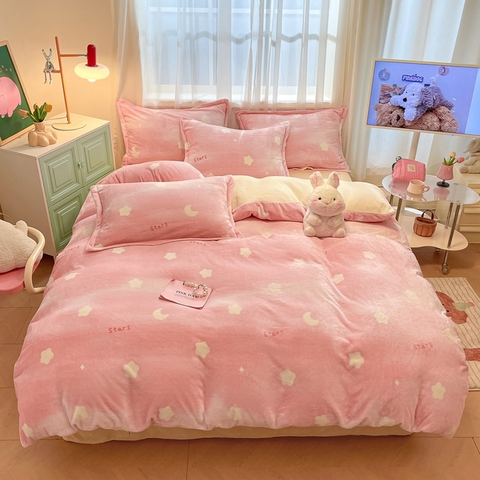 91家纺网 家纺一手货源 找家纺 川悦生活 2025新款高克重牛奶绒四件套-系列二 暖星星-奶黄