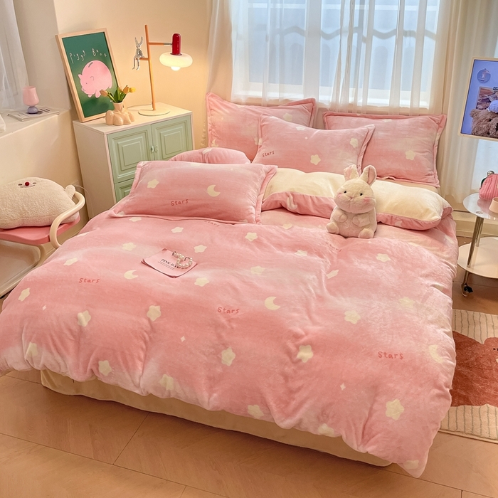 91家纺网 家纺一手货源 找家纺 川悦生活 2025新款高克重牛奶绒四件套-系列二 暖星星-奶黄