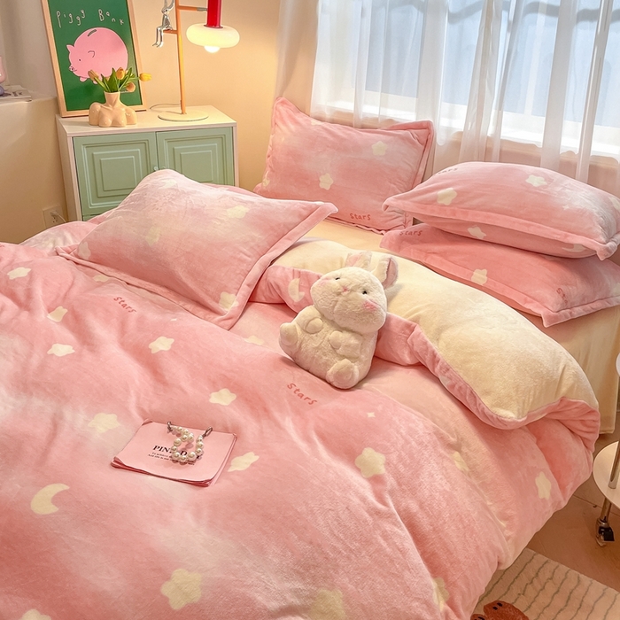 91家纺网 家纺一手货源 找家纺 川悦生活 2025新款高克重牛奶绒四件套-系列二 暖星星-奶黄