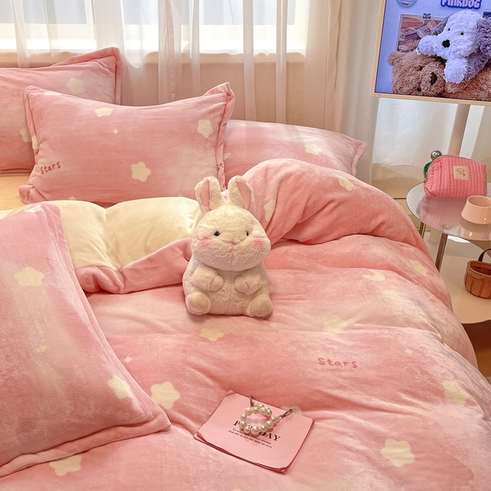 91家纺网 家纺一手货源 找家纺 川悦生活 2025新款高克重牛奶绒四件套-系列二 暖星星-奶黄