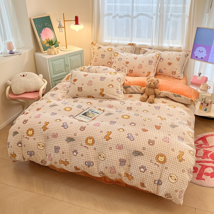 91家纺网 家纺一手货源 找家纺 川悦生活 2025新款高克重牛奶绒四件套-系列二 趣味小屋