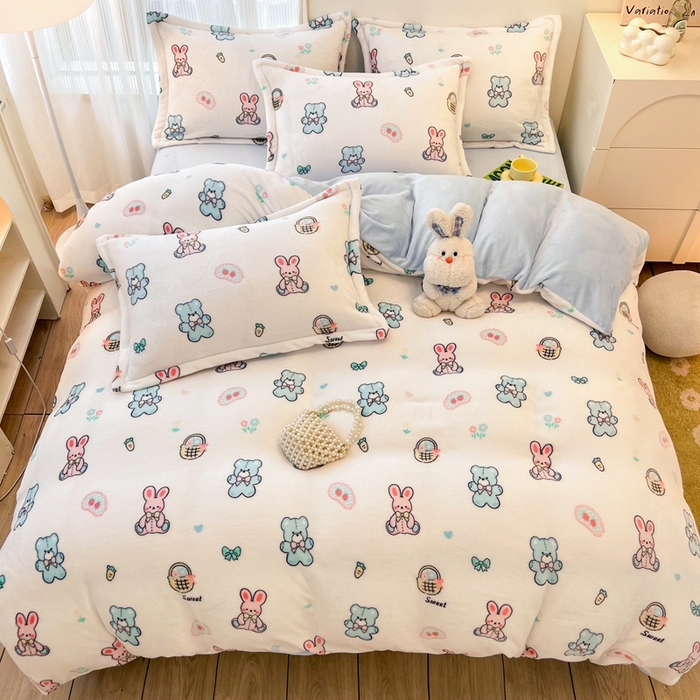 91家纺网 家纺一手货源 找家纺 川悦生活 2025新款高克重牛奶绒四件套-系列二 少女日志-蓝