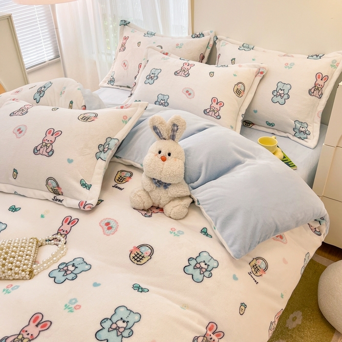 91家纺网 家纺一手货源 找家纺 川悦生活 2025新款高克重牛奶绒四件套-系列二 少女日志-蓝