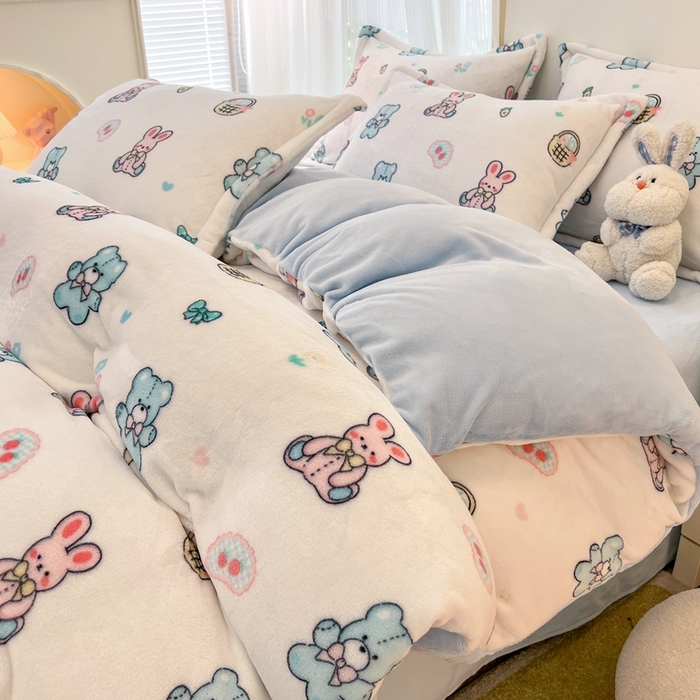 91家纺网 家纺一手货源 找家纺 川悦生活 2025新款高克重牛奶绒四件套-系列二 少女日志-蓝