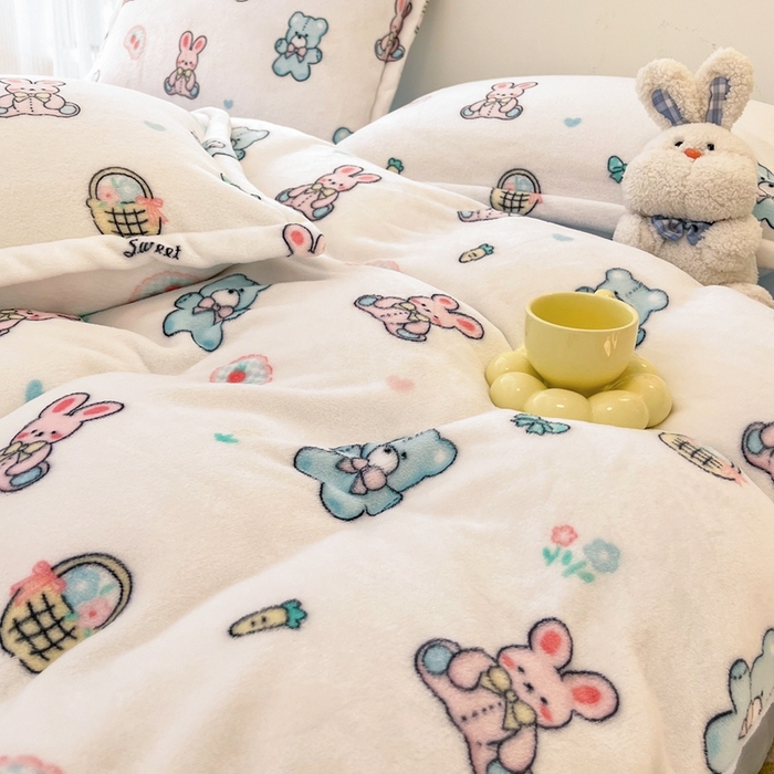 91家纺网 家纺一手货源 找家纺 川悦生活 2025新款高克重牛奶绒四件套-系列二 少女日志-蓝