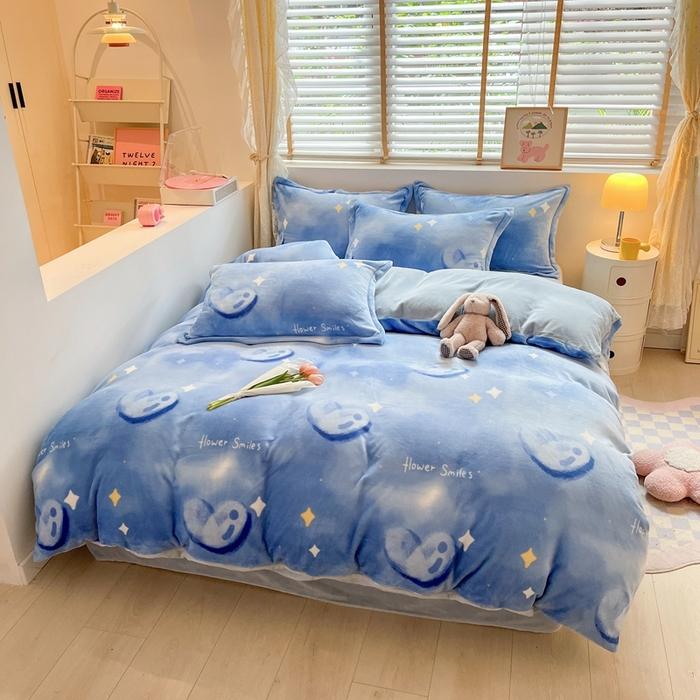 91家纺网 家纺一手货源 找家纺 川悦生活 2025新款高克重牛奶绒四件套-系列二 微笑爱心