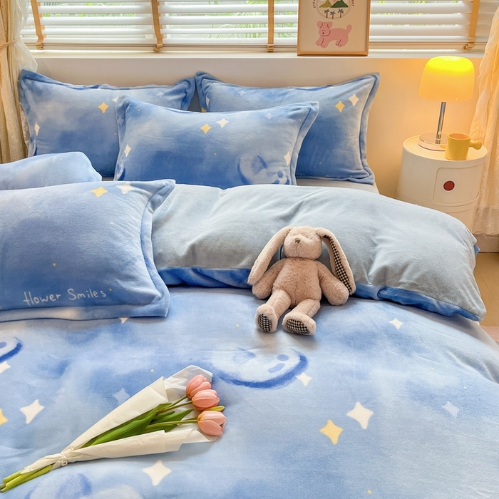 91家纺网 家纺一手货源 找家纺 川悦生活 2025新款高克重牛奶绒四件套-系列二 微笑爱心