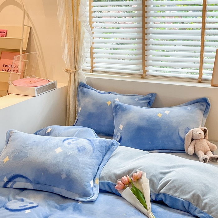 91家纺网 家纺一手货源 找家纺 川悦生活 2025新款高克重牛奶绒四件套-系列二 微笑爱心