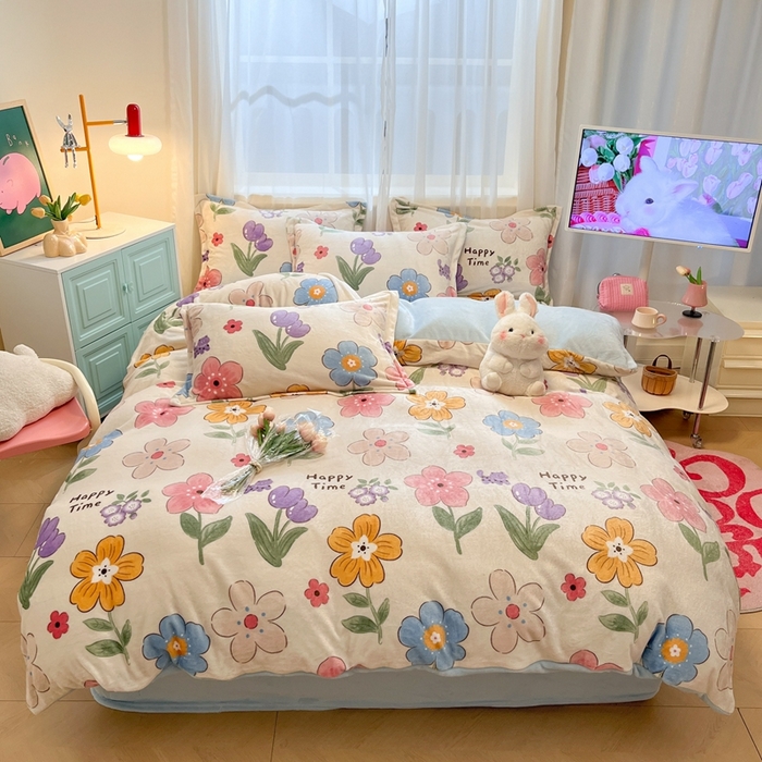 91家纺网 家纺一手货源 找家纺 川悦生活 2025新款高克重牛奶绒四件套-系列二 香暮-蓝