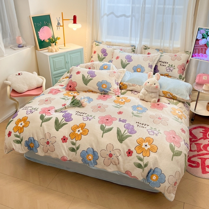 91家纺网 家纺一手货源 找家纺 川悦生活 2025新款高克重牛奶绒四件套-系列二 香暮-蓝