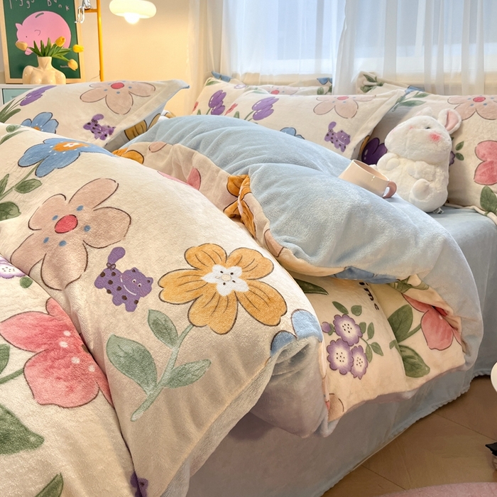 91家纺网 家纺一手货源 找家纺 川悦生活 2025新款高克重牛奶绒四件套-系列二 香暮-蓝