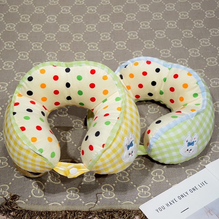 91家纺网 家纺一手货源 找家纺 仟亿莱 2025新款泡泡纱驼峰波点格子U型枕 驼峰蓝格波点