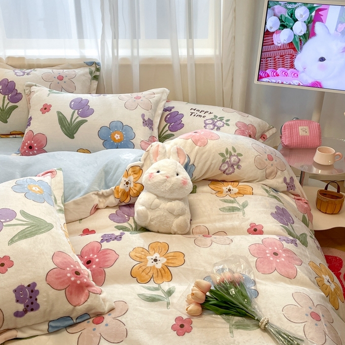 91家纺网 家纺一手货源 找家纺 川悦生活 2025新款高克重牛奶绒四件套-系列二 香暮-蓝