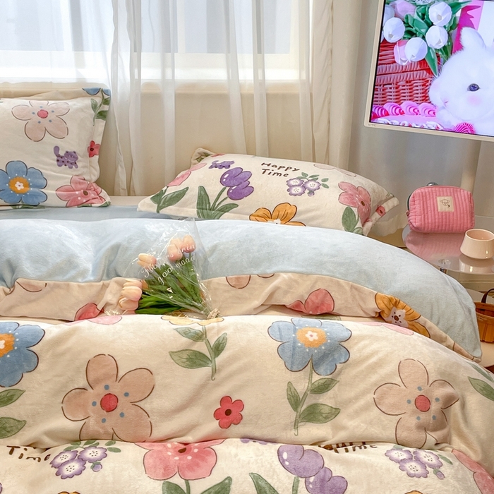 91家纺网 家纺一手货源 找家纺 川悦生活 2025新款高克重牛奶绒四件套-系列二 香暮-蓝