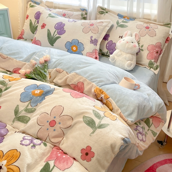 91家纺网 家纺一手货源 找家纺 川悦生活 2025新款高克重牛奶绒四件套-系列二 香暮-蓝