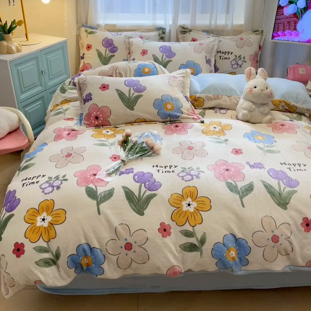 91家纺网 家纺一手货源 找家纺 川悦生活 2025新款高克重牛奶绒四件套-系列二 香暮-蓝