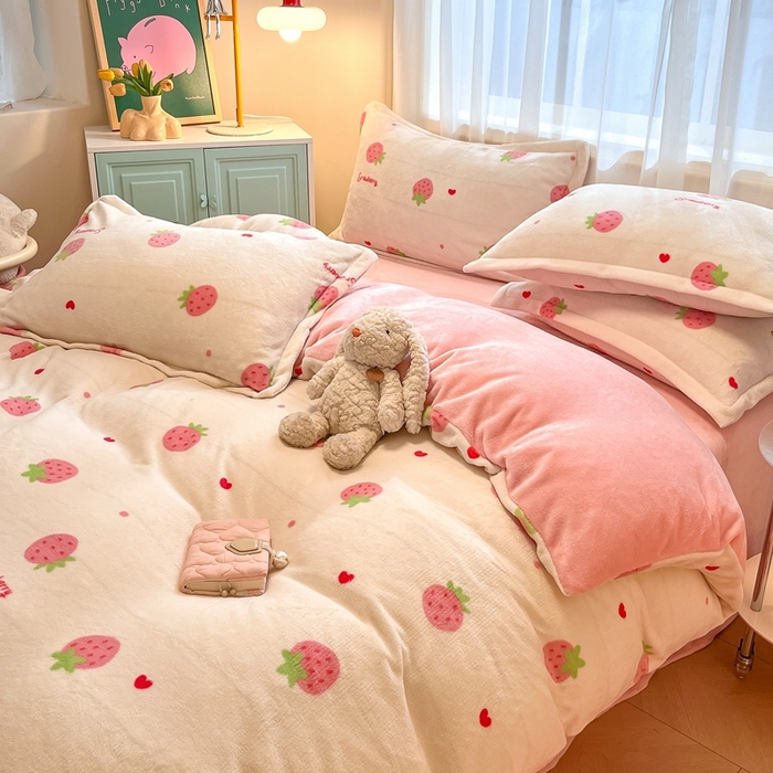 91家纺网 家纺一手货源 找家纺 川悦生活 2025新款高克重牛奶绒四件套-系列二 香甜草莓