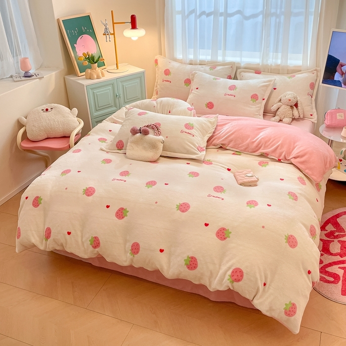 91家纺网 家纺一手货源 找家纺 川悦生活 2025新款高克重牛奶绒四件套-系列二 香甜草莓