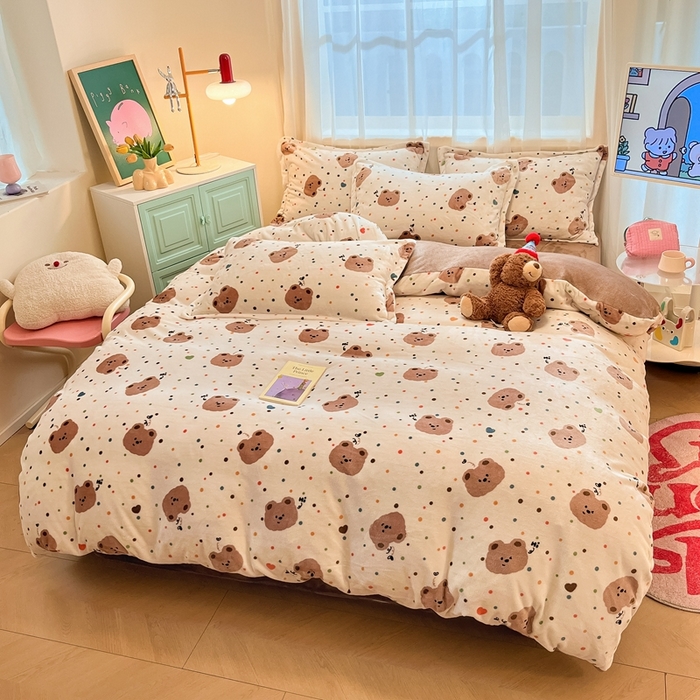 91家纺网 家纺一手货源 找家纺 川悦生活 2025新款高克重牛奶绒四件套-系列二 小熊仔仔