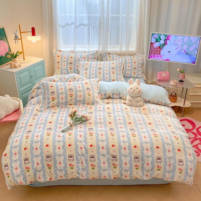 91家纺网 家纺一手货源 找家纺 川悦生活 2025新款高克重牛奶绒四件套-系列二 心心蜜兔