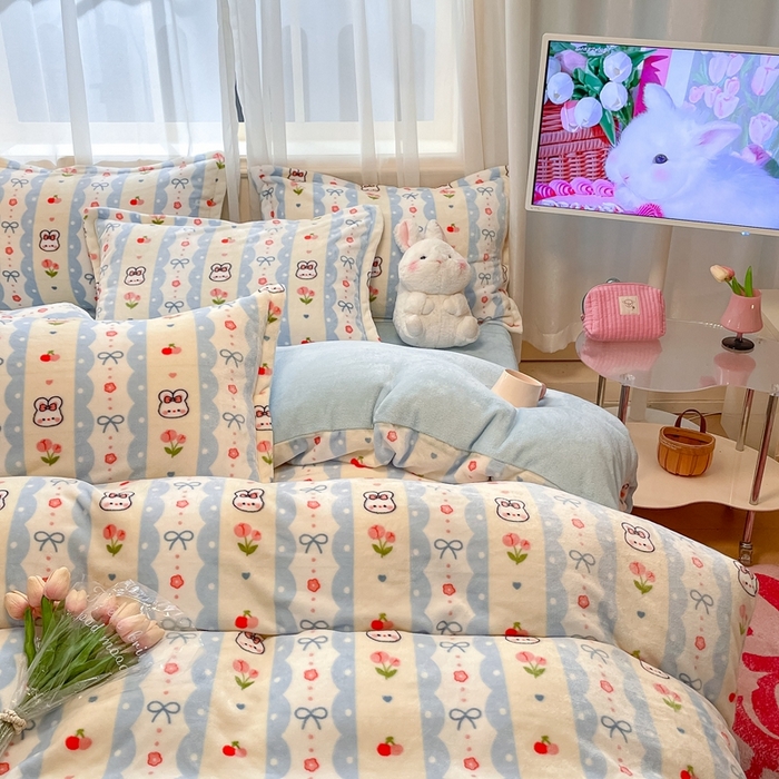 91家纺网 家纺一手货源 找家纺 川悦生活 2025新款高克重牛奶绒四件套-系列二 心心蜜兔