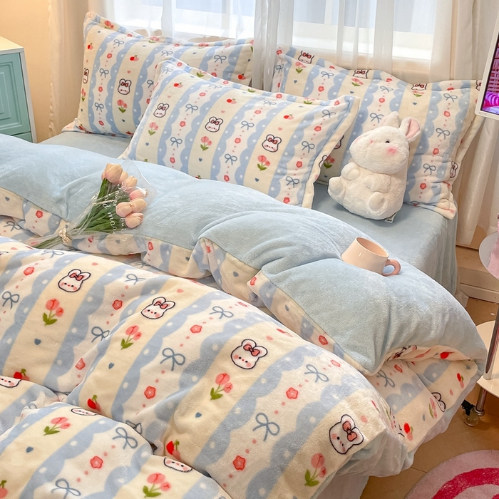 91家纺网 家纺一手货源 找家纺 川悦生活 2025新款高克重牛奶绒四件套-系列二 心心蜜兔