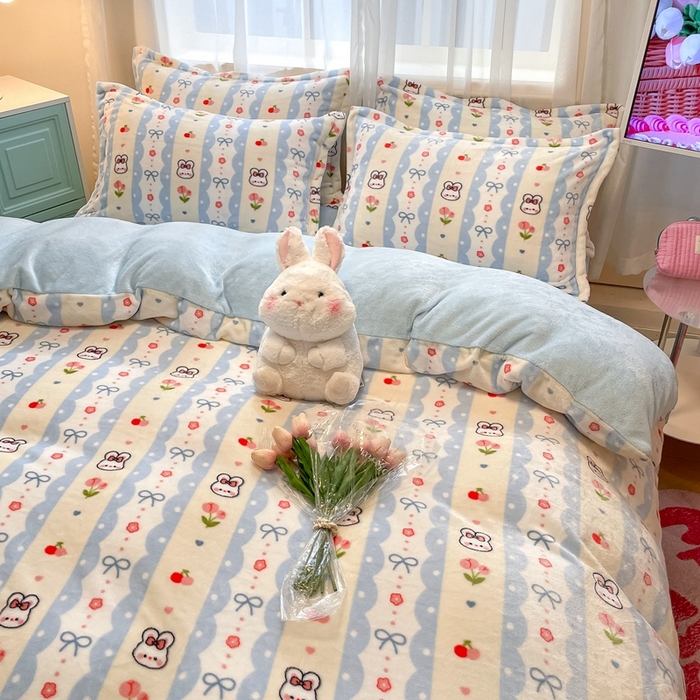 91家纺网 家纺一手货源 找家纺 川悦生活 2025新款高克重牛奶绒四件套-系列二 心心蜜兔