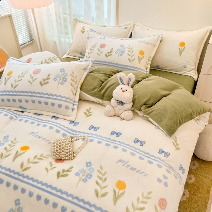 91家纺网 家纺一手货源 找家纺 川悦生活 2025新款高克重牛奶绒四件套-系列二 幸福花田-绿