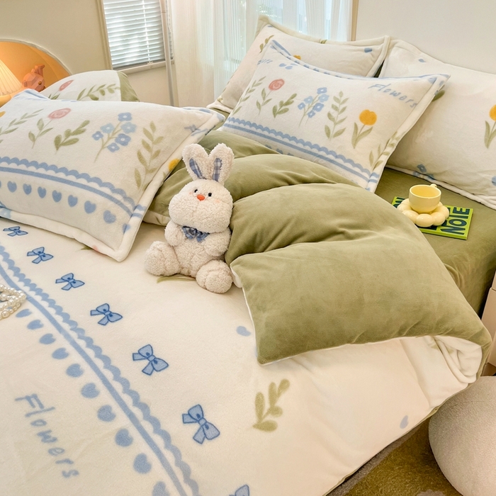 91家纺网 家纺一手货源 找家纺 川悦生活 2025新款高克重牛奶绒四件套-系列二 幸福花田-绿