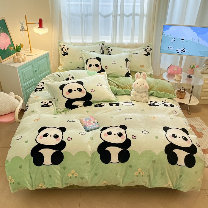 91家纺网 家纺一手货源 找家纺 川悦生活 2025新款高克重牛奶绒四件套-系列二 熊猫乐园