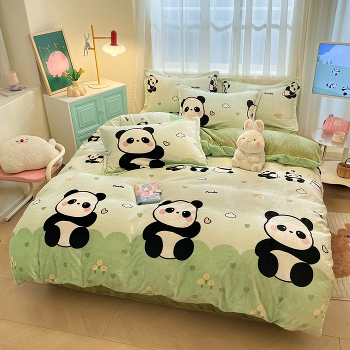 91家纺网 家纺一手货源 找家纺 川悦生活 2025新款高克重牛奶绒四件套-系列二 熊猫乐园