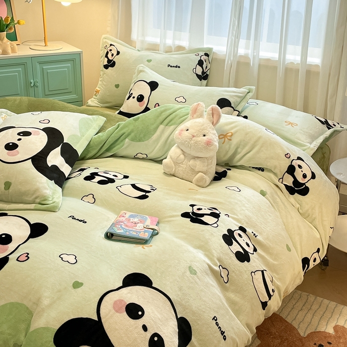 91家纺网 家纺一手货源 找家纺 川悦生活 2025新款高克重牛奶绒四件套-系列二 熊猫乐园