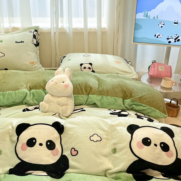 91家纺网 家纺一手货源 找家纺 川悦生活 2025新款高克重牛奶绒四件套-系列二 熊猫乐园