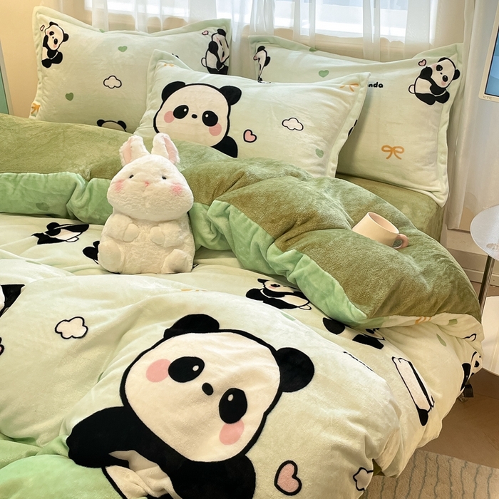 91家纺网 家纺一手货源 找家纺 川悦生活 2025新款高克重牛奶绒四件套-系列二 熊猫乐园