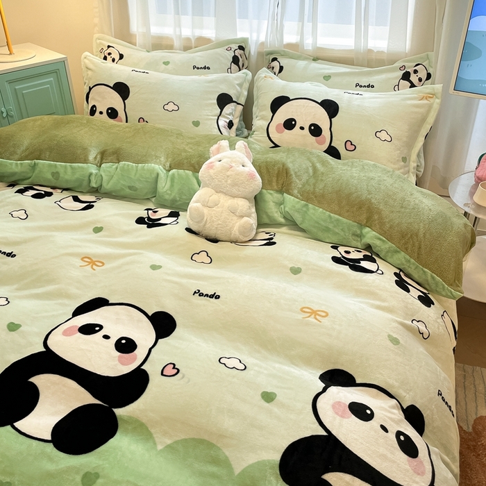 91家纺网 家纺一手货源 找家纺 川悦生活 2025新款高克重牛奶绒四件套-系列二 熊猫乐园
