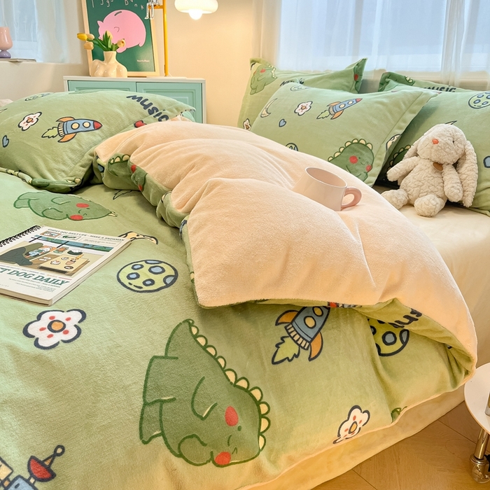 川悦生活 2025新款高克重牛奶绒四件套-系列二 音乐恐龙