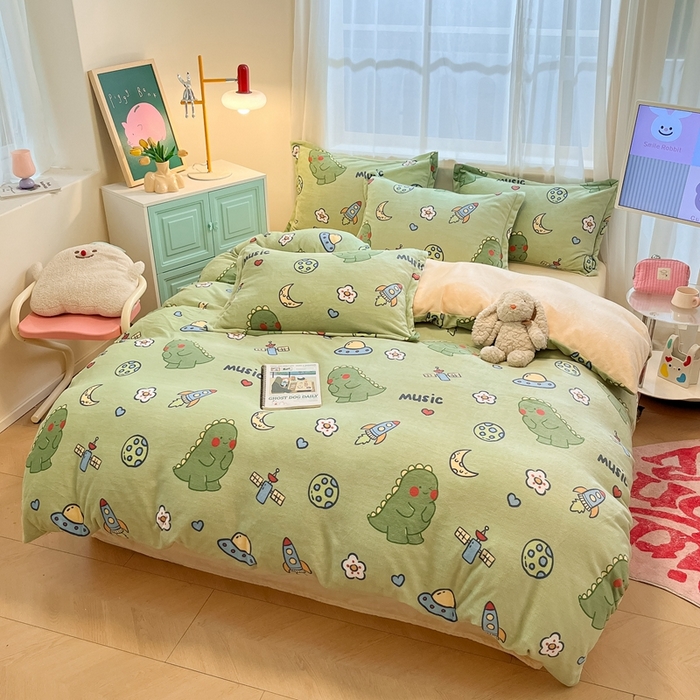 91家纺网 家纺一手货源 找家纺 川悦生活 2025新款高克重牛奶绒四件套-系列二 音乐恐龙