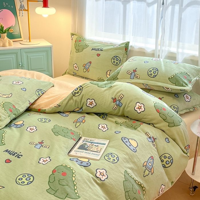 91家纺网 家纺一手货源 找家纺 川悦生活 2025新款高克重牛奶绒四件套-系列二 音乐恐龙